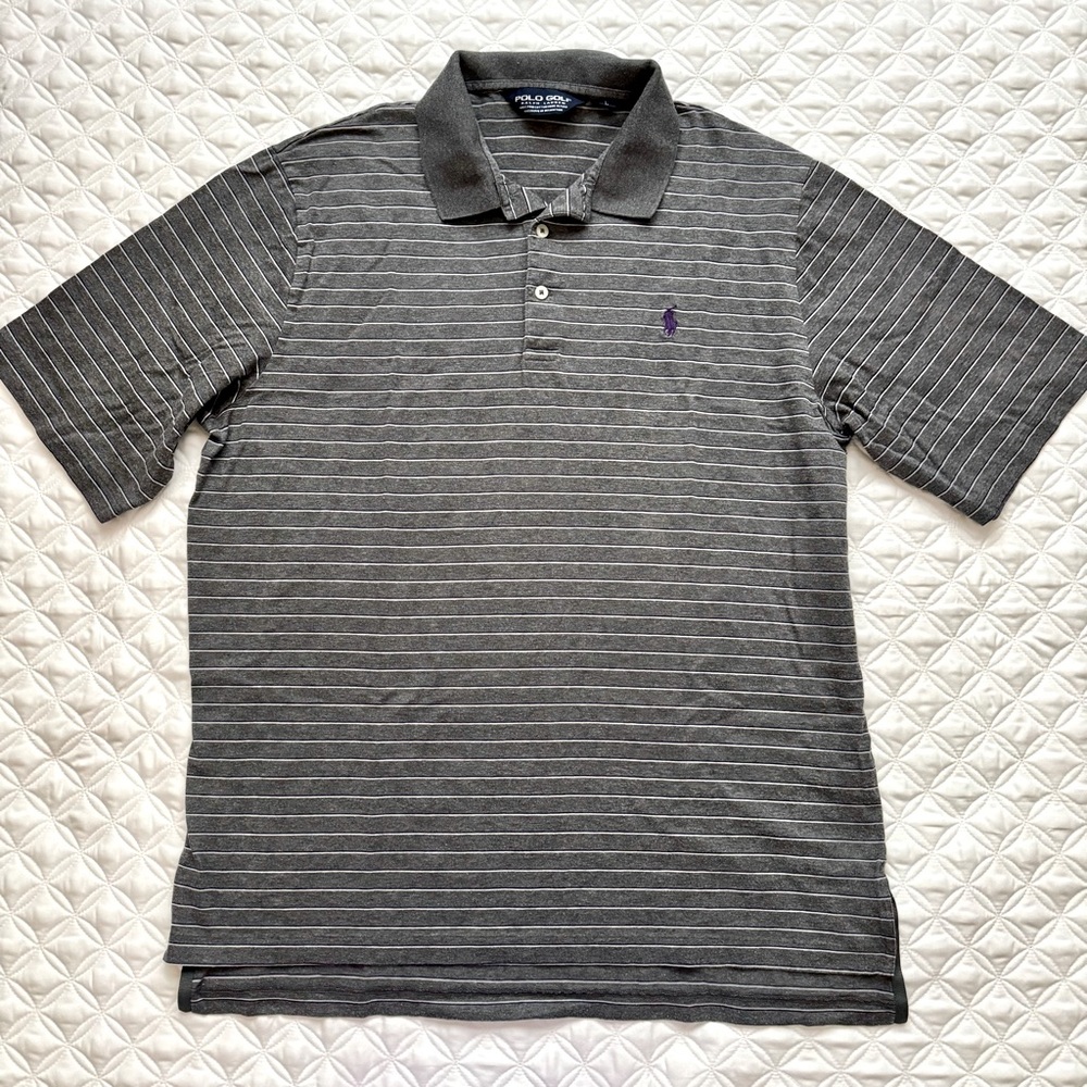 Polo Golf Ralph Lauren Vintage Gray White Purple Stripes Short Sleeve Polo Sz L